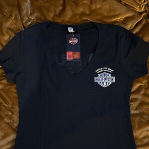 Harley-Davidson Black V-Neck Tee with Logo
